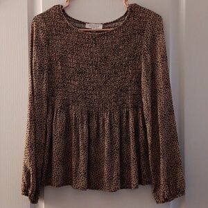 Elegant Leopard Print Smocked Blouse